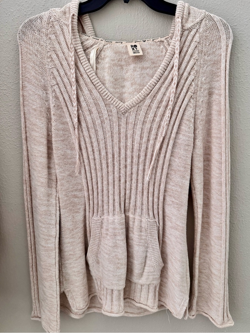 ROXY V-Neck Sweater Hoodie in Oatmeal